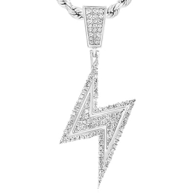 0.50CTW Natural Diamond Sterling Silver Lightning Bolt Pendant 1.7" - WJD Exclusives