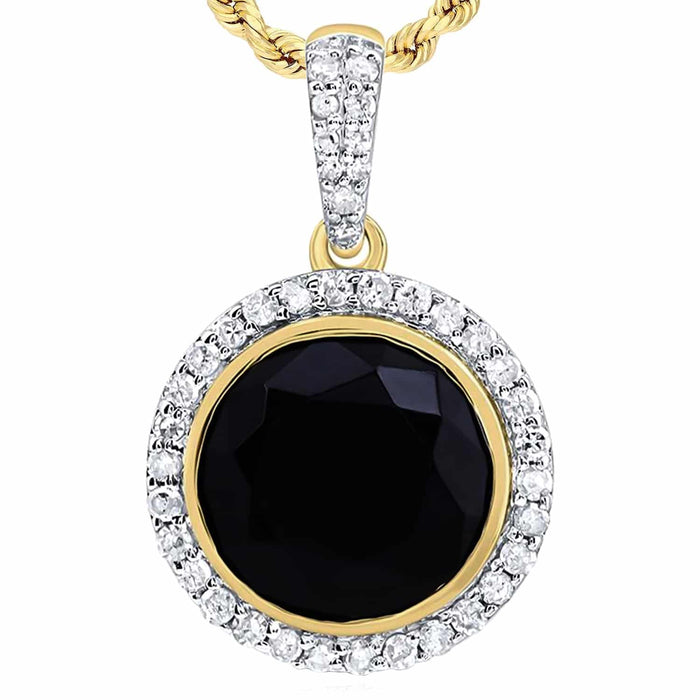 0.25CTW Natural Diamond 10K Gold Yellow White Halo Black Onyx Pendant 21mm - WJD Exclusives