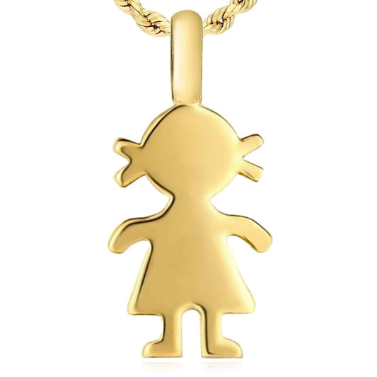 Kid's & Mom's 14K Real Gold Girl Silhouette Charm Pendant 0.4"