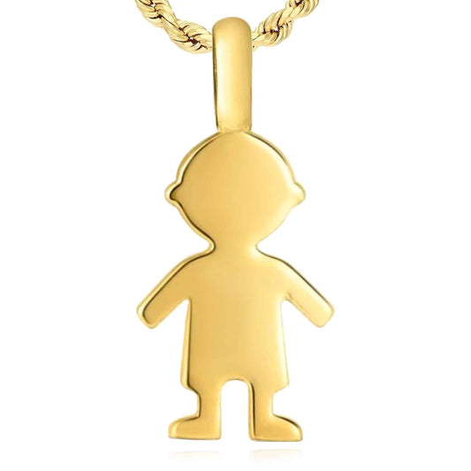 Kid's 14K Real Gold Boy Silhouette Charm Pendant 0.4"
