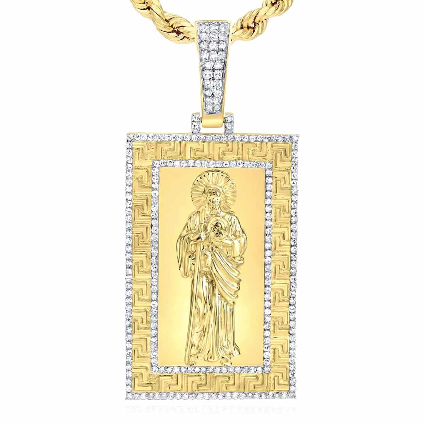 1CTW Real Diamond 10K Yellow Gold St. Jude Pendant 2.1"