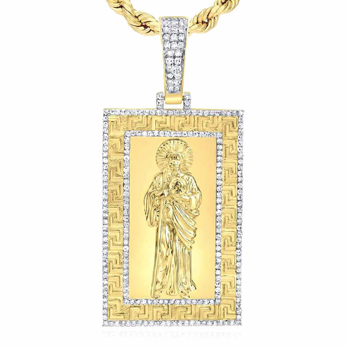 1CTW Natural Diamond 10K Yellow Gold St. Jude Pendant 2.1" - WJD Exclusives