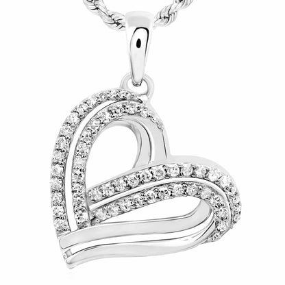 0.33CTW Real Diamond 10K Gold Yellow White Rose Sideways Heart Pendant 0.9"