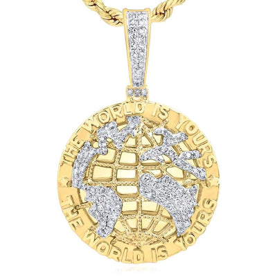 0.50CTW Natural Diamond 10K Yellow Gold The World is Yours Globe Pendant 1.5" - WJD Exclusives