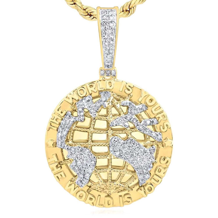 0.50CTW Natural Diamond 10K Yellow Gold The World is Yours Globe Pendant 1.5" - WJD Exclusives