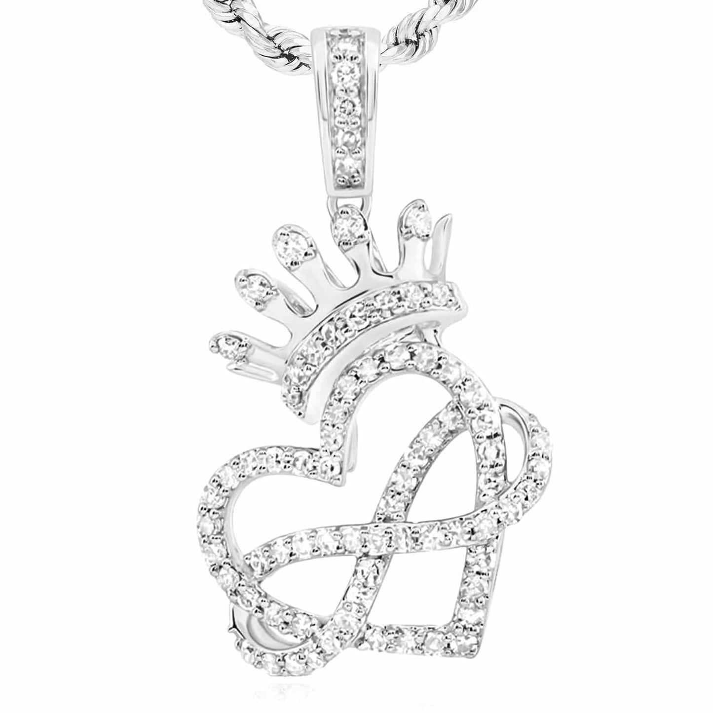 0.37CTW Real Diamond 10K Gold Yellow White Infinity Heart Crown Pendant 1"