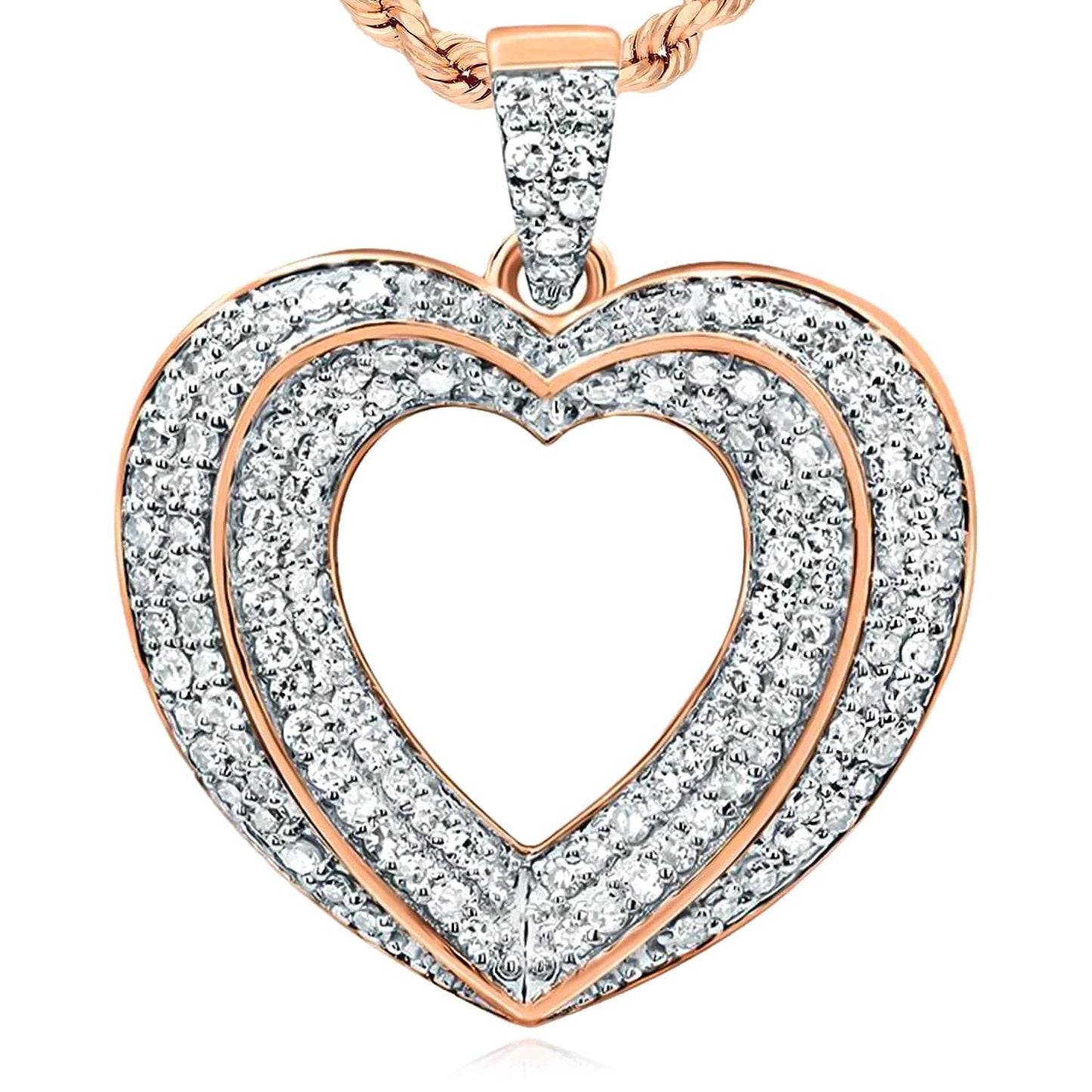 0.37CTW Real Diamond 10K Gold Yellow White Rose Multi-Heart Pendant 0.8"