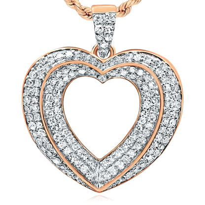 0.37CTW Real Diamond 10K Gold Yellow White Rose Multi-Heart Pendant 0.8"
