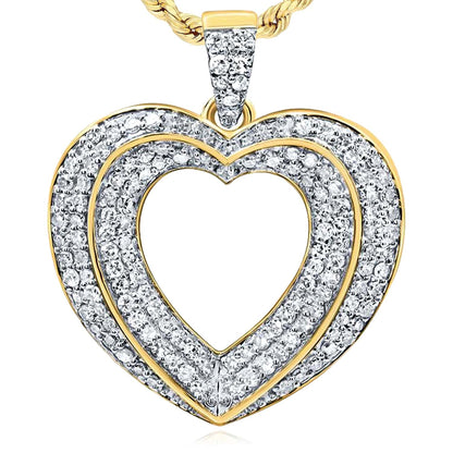0.37CTW Real Diamond 10K Gold Yellow White Rose Multi-Heart Pendant 0.8"