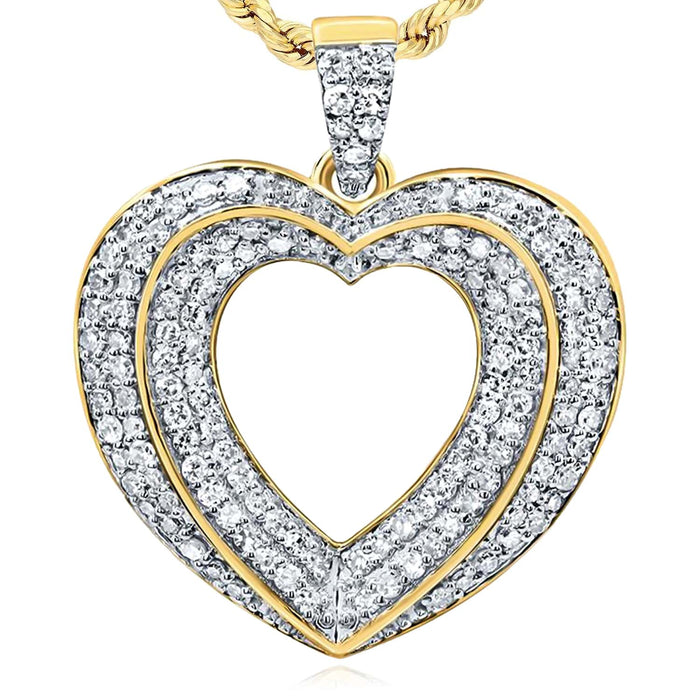 0.37CTW Natural Diamond 10K Gold Yellow White Rose Multi - Heart Pendant 0.8" - WJD Exclusives