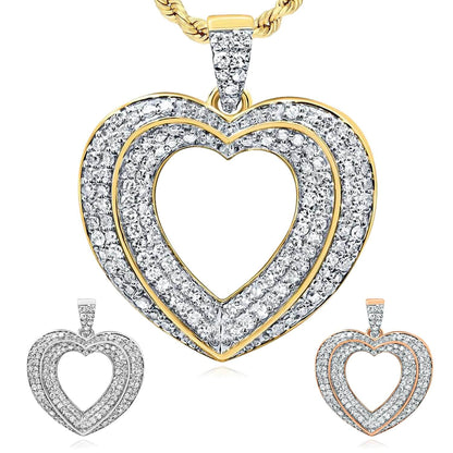 0.37CTW Real Diamond 10K Gold Yellow White Rose Multi-Heart Pendant 0.8"