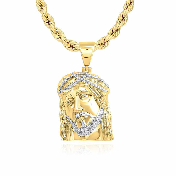 Natural Diamond 10K Yellow Gold Jesus Face Pendant 1" 1.5" 2" - WJD Exclusives