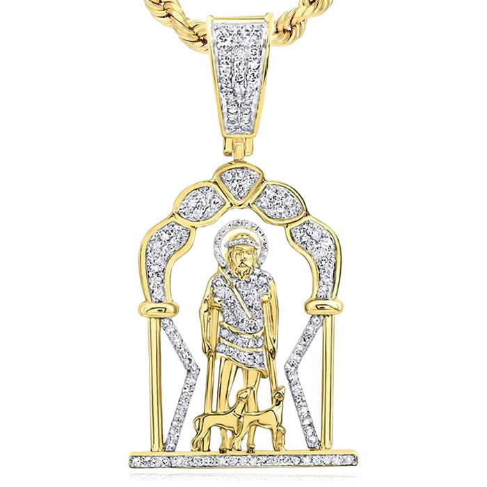 0.75CTW Natural Diamonds 10K Yellow Gold St. Lazaro Pendant 1.8" - WJD Exclusives