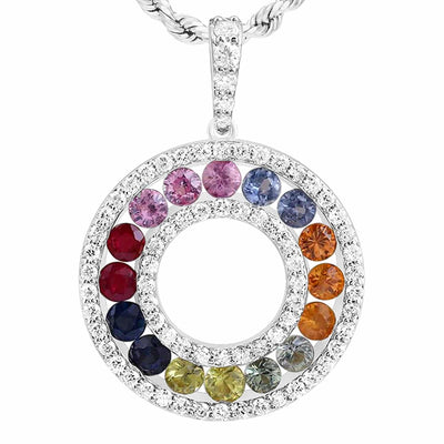 2.00CTW Natural Diamond & Sapphire Multicolor 14K Gold Circular Pendant - WJD Exclusives
