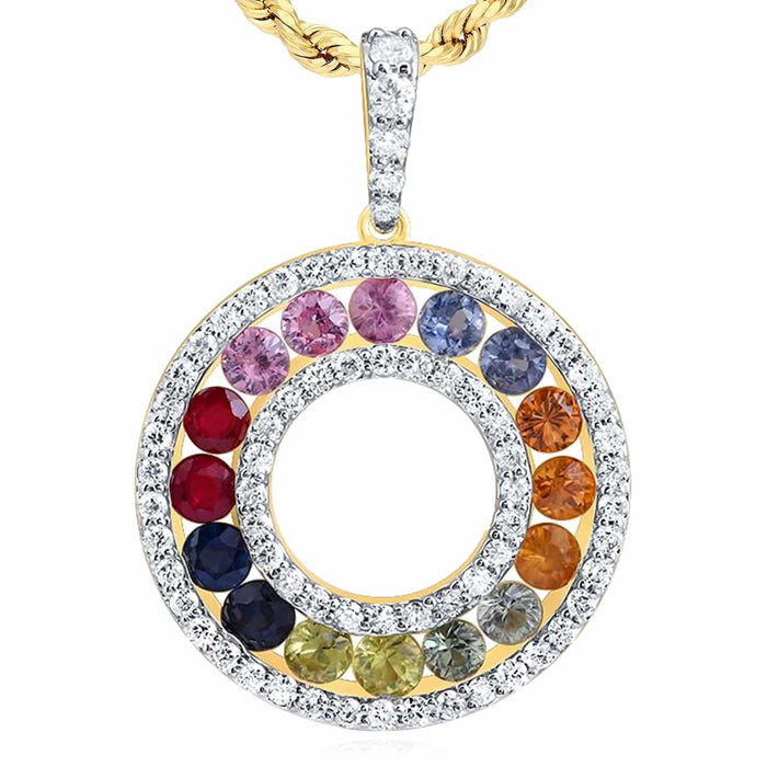 2.00CTW Natural Diamond & Sapphire Multicolor 14K Gold Circular Pendant - WJD Exclusives