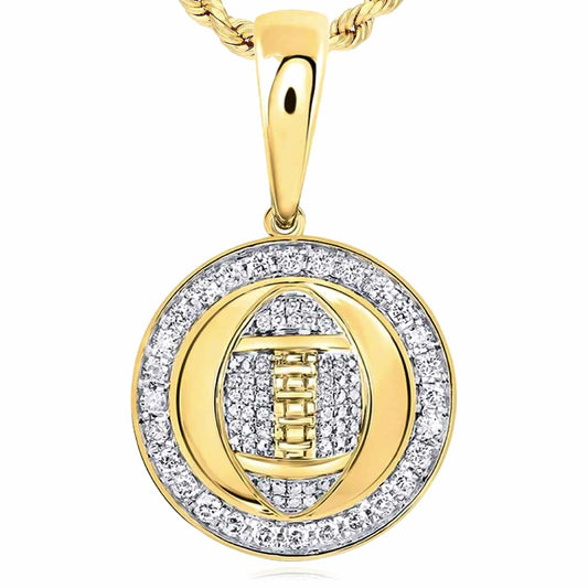 0.62CTW Real Diamond 10K Yellow Gold Football Globe Pendant 0.75"