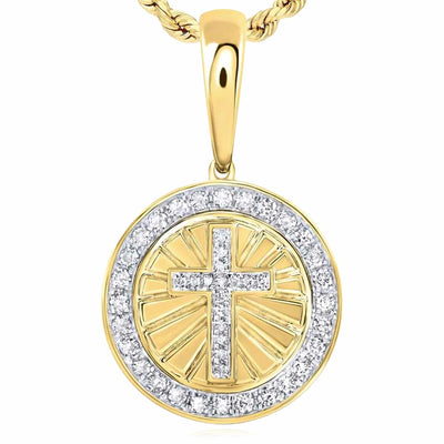 0.50CTW Natural Diamond 10K Yellow Gold Circle Cross Pendant 0.75" - WJD Exclusives