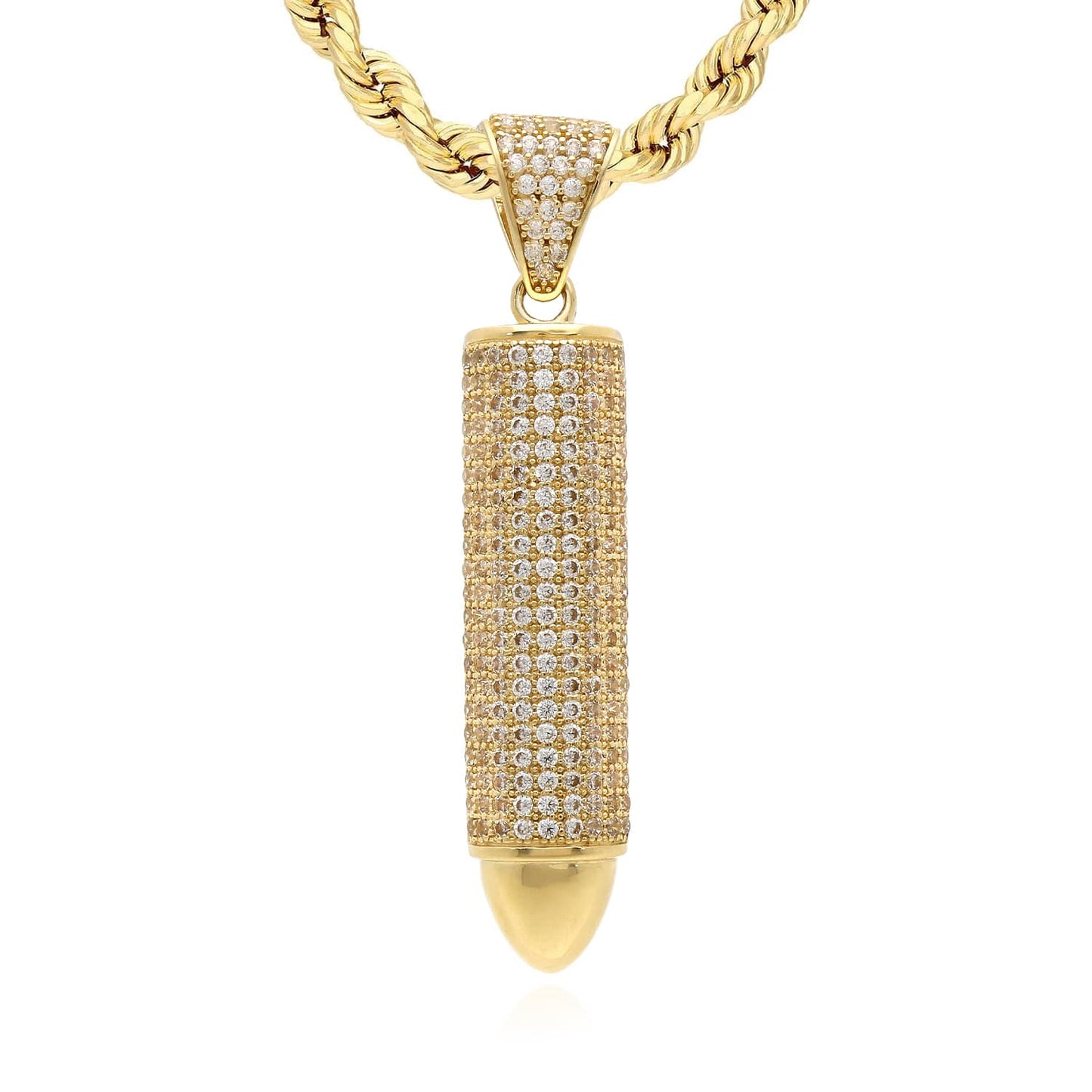 14K Real Gold Bullet-Shaped CZ Pendant 1.7" 2.2" 2.6"