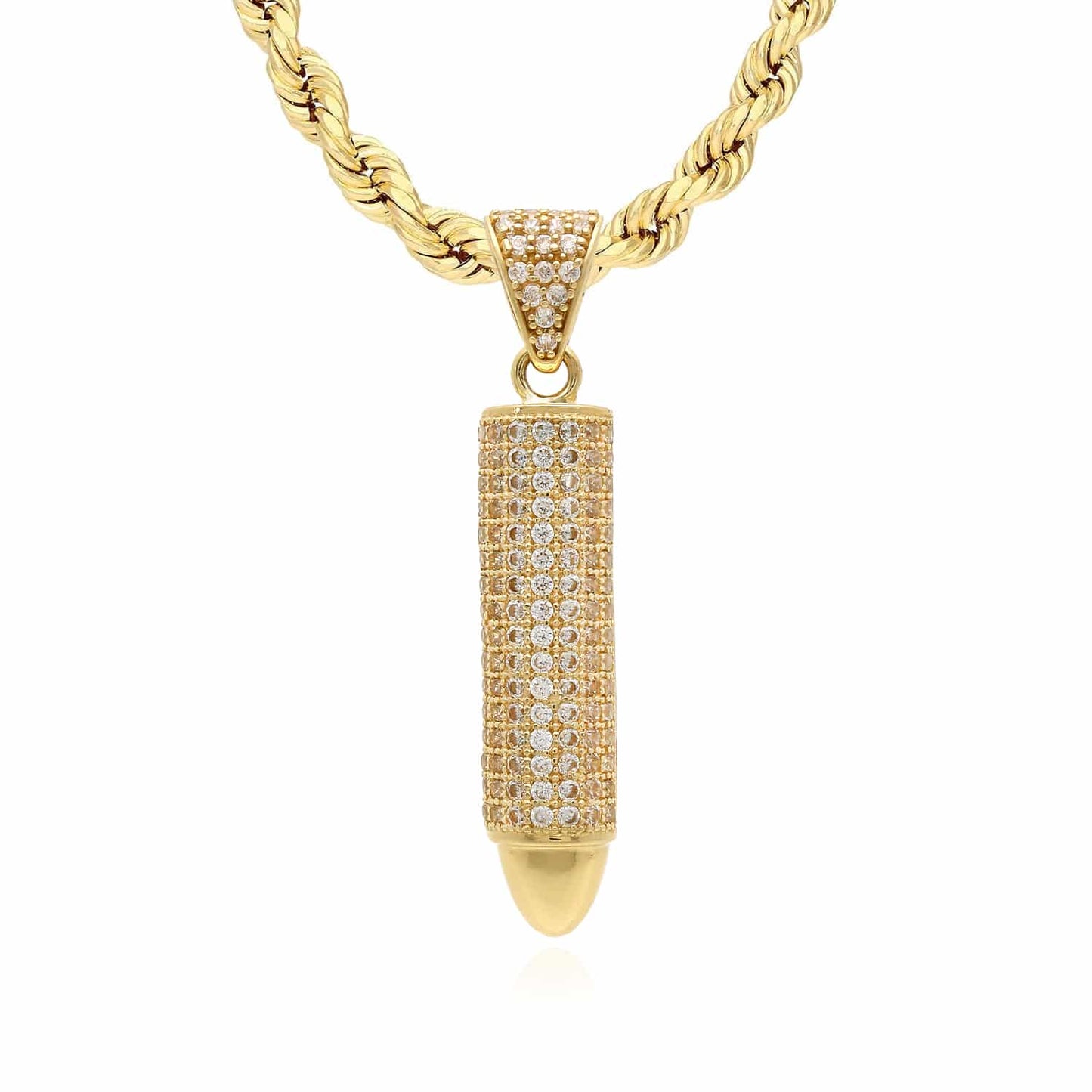 14K Real Gold Bullet-Shaped CZ Pendant 1.7" 2.2" 2.6"
