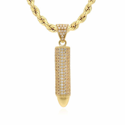 14K Real Gold Bullet-Shaped CZ Pendant 1.7" 2.2" 2.6"