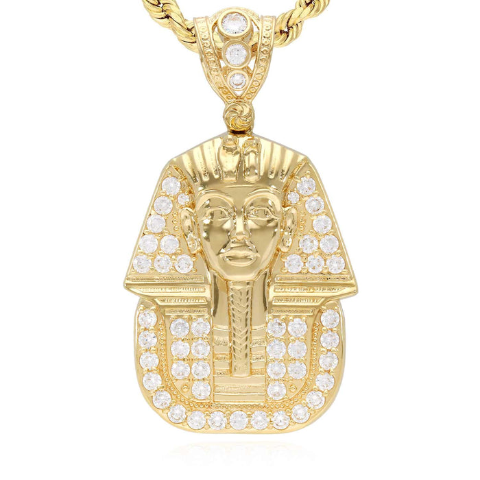 10K Yellow Gold CZ Pharaoh Pendant 1.77"-2.56"
