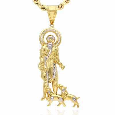 10K Gold Yellow Religious Saint Lazarus Pendant 3.3"