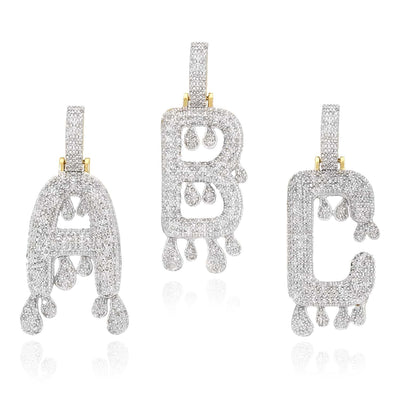 0.65CTW Natural Diamond 10K Gold Dripping Initial Letter Pendant 1.6"