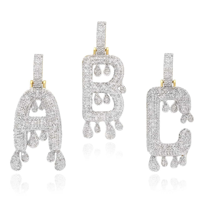 0.65CTW Natural Diamond 10K Gold Dripping Initial Letter Pendant 1.6"