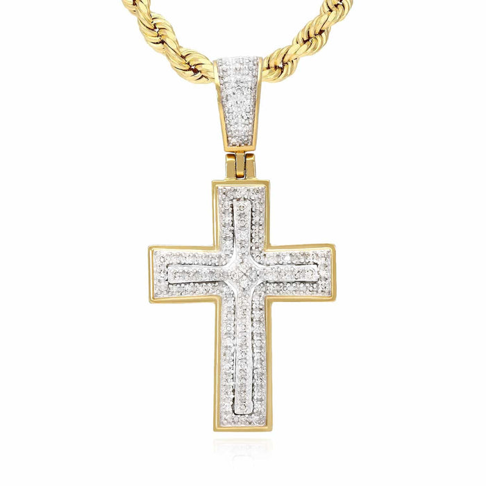 0.38CT. TW Real Round Diamond 10K Yellow Gold Cross Pendant 1.5"