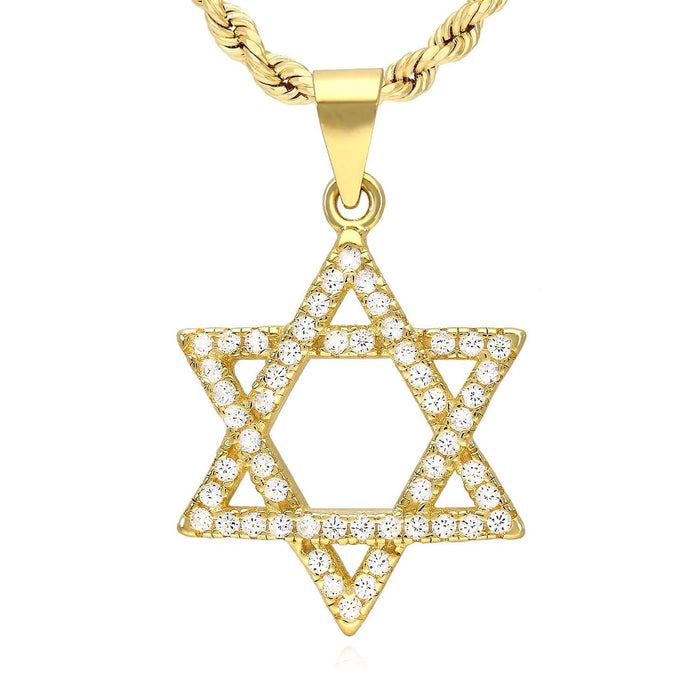 14k Gold Over Silver CZ Star of David Magen David Pendant 1"