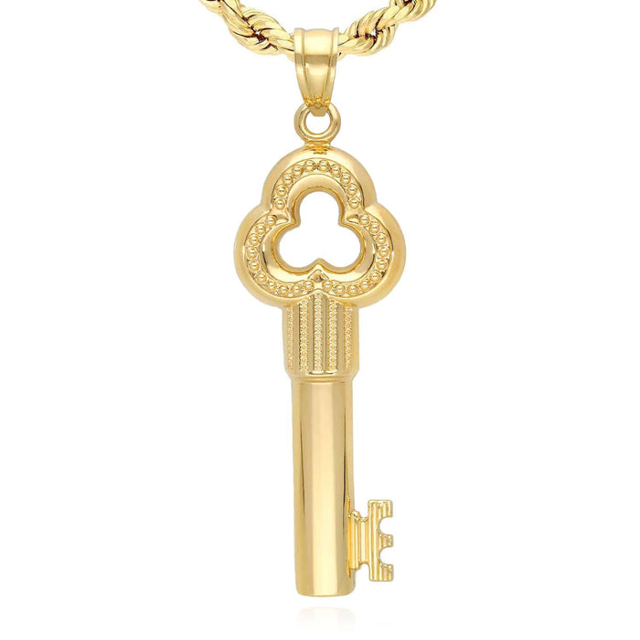 10K Yellow Gold Hollow Puffed Key Pendant 1.97"-2.95"