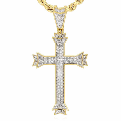 0.32CT. TW Real Diamond 10K Yellow Gold Cross Pendant 1.6"