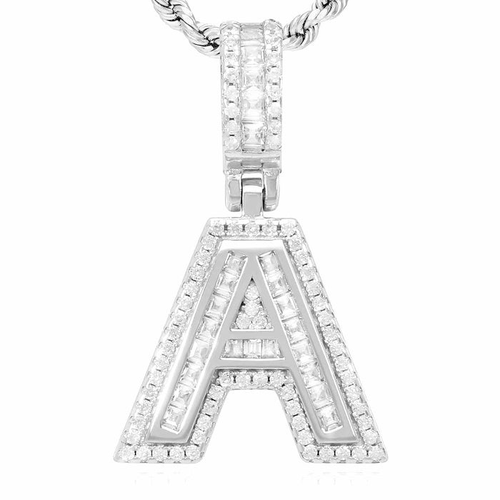 18K White Gold Over Silver CZ Initial Letter Pendant 1.2"