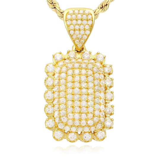 1.5CTW CZ 14K Yellow Gold Rectangle Cluster Frame Pendant 1.38"
