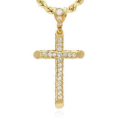 14K Yellow Gold CZ 2.5" Religious Cross Pendant