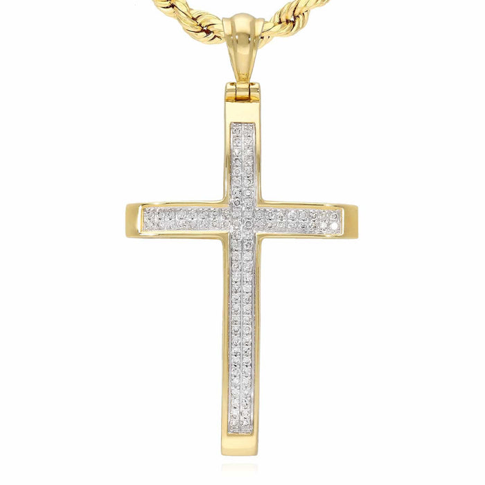 Natural Diamond 14K Yellow Gold Pave Cross Pendant 1"-1.6"