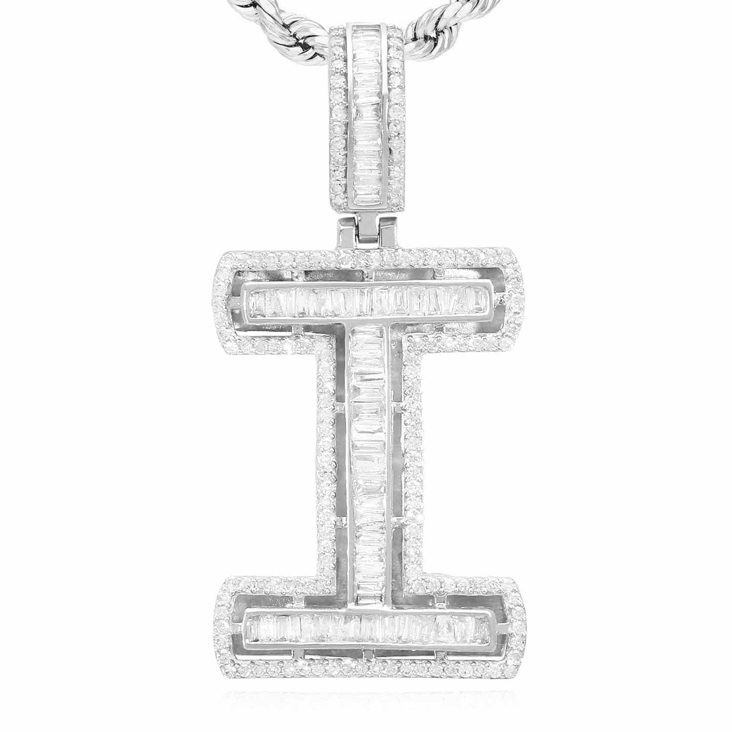 1.1CTW Real Diamond Baguette 14K White Gold Initial Letter Pendant 1.5"