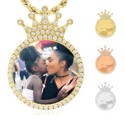 1.45CTW Natural Diamond 14K Gold Medallion Memory Picture Crown Pendant 1.5" - WJD Exclusives