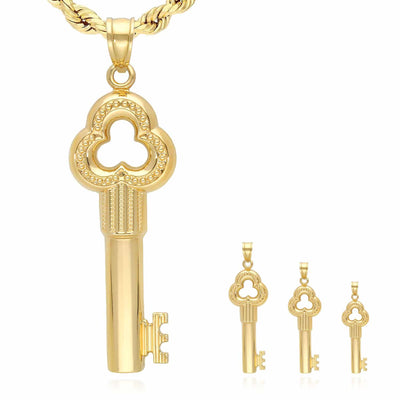 10K Yellow Gold Hollow Puffed Key Pendant 1.97"-2.95"