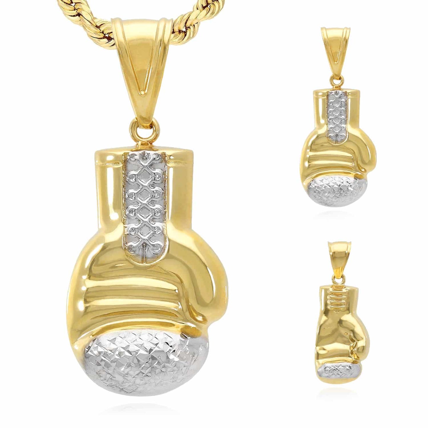 10K Yellow Gold Boxing Gloves Charm Pendant 1.5"-1.8"