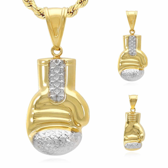 10K Yellow Gold Boxing Gloves Pendant 1.5" - 1.8" - WJD Exclusives