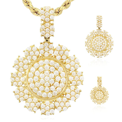 14K Yellow Gold CZ Cluster Sunflower Pendant 1.2"-1.6"