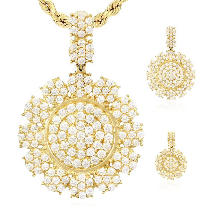 14K Yellow Gold CZ Cluster Sunflower Pendant 1.2"-1.6"