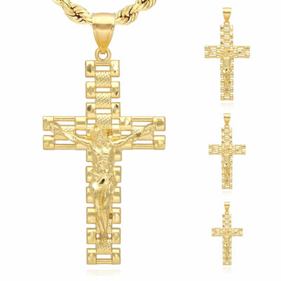 Solid 10K Gold Jubilee Crucifix Cross Pendant 2"-3"
