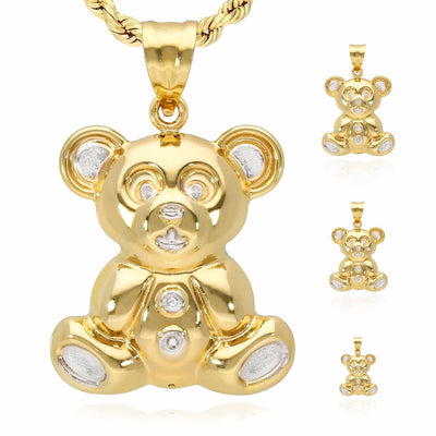 10K Yellow Gold Puffed Teddy Bear Pendant 0.80"-1.40"
