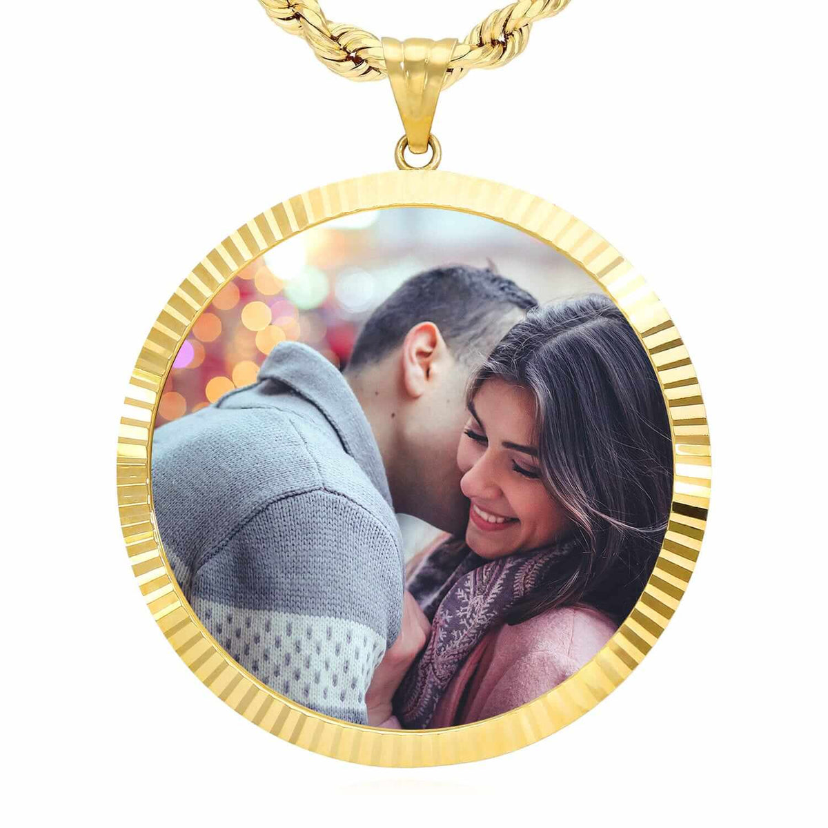 14K Gold Fluted Bezel Round Picture Memory Medallion Pendant 1.3" - 1.9" - WJD Exclusives