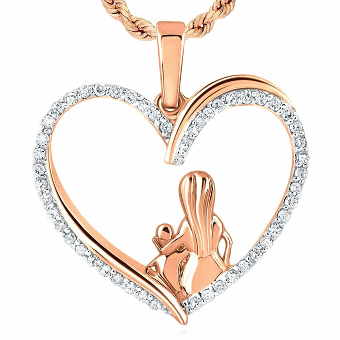 0.20CTW Natural Diamond 10K Gold Yellow White Rose Mom Child Heart Pendant - WJD Exclusives