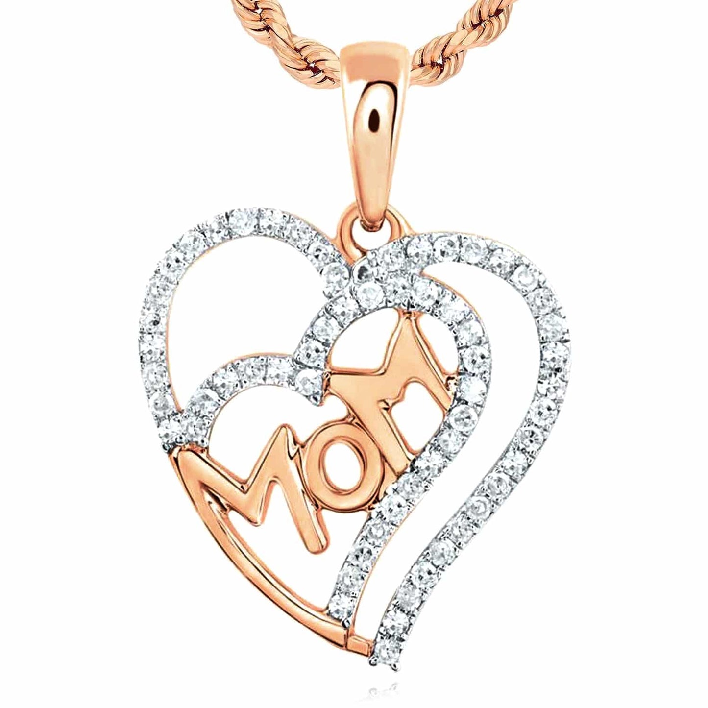 0.3CTW Real Diamond 10K Gold Yellow White Rose Double Heart Charm MOM Pendant
