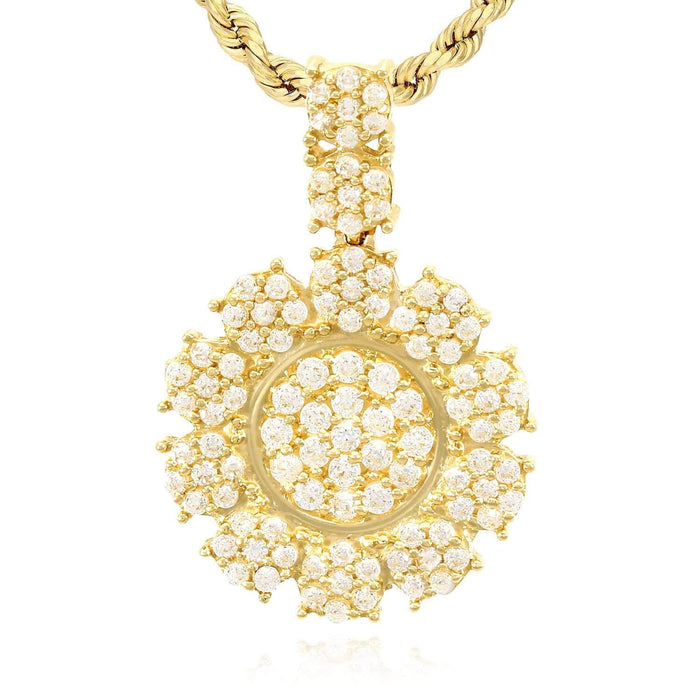 14K Yellow Gold CZ Cluster Sunflower Pendant 1.2"-1.6"