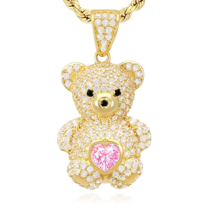14K Gold CZ Color Birthstone Puffed Teddy Bear Charm Pendant 1.2"